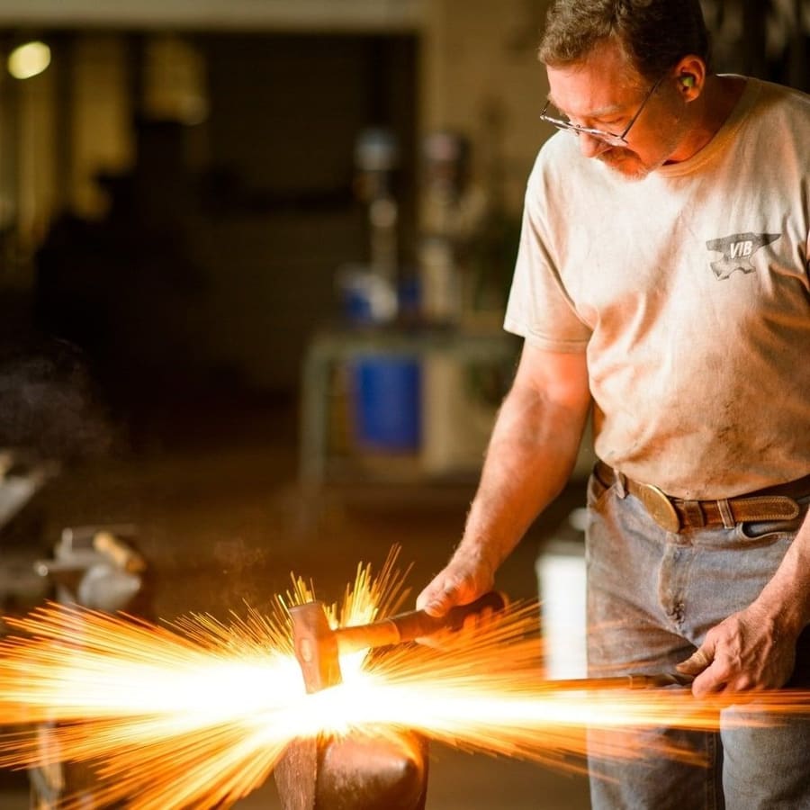 Forging at the anvil during an ABANA curriculum day