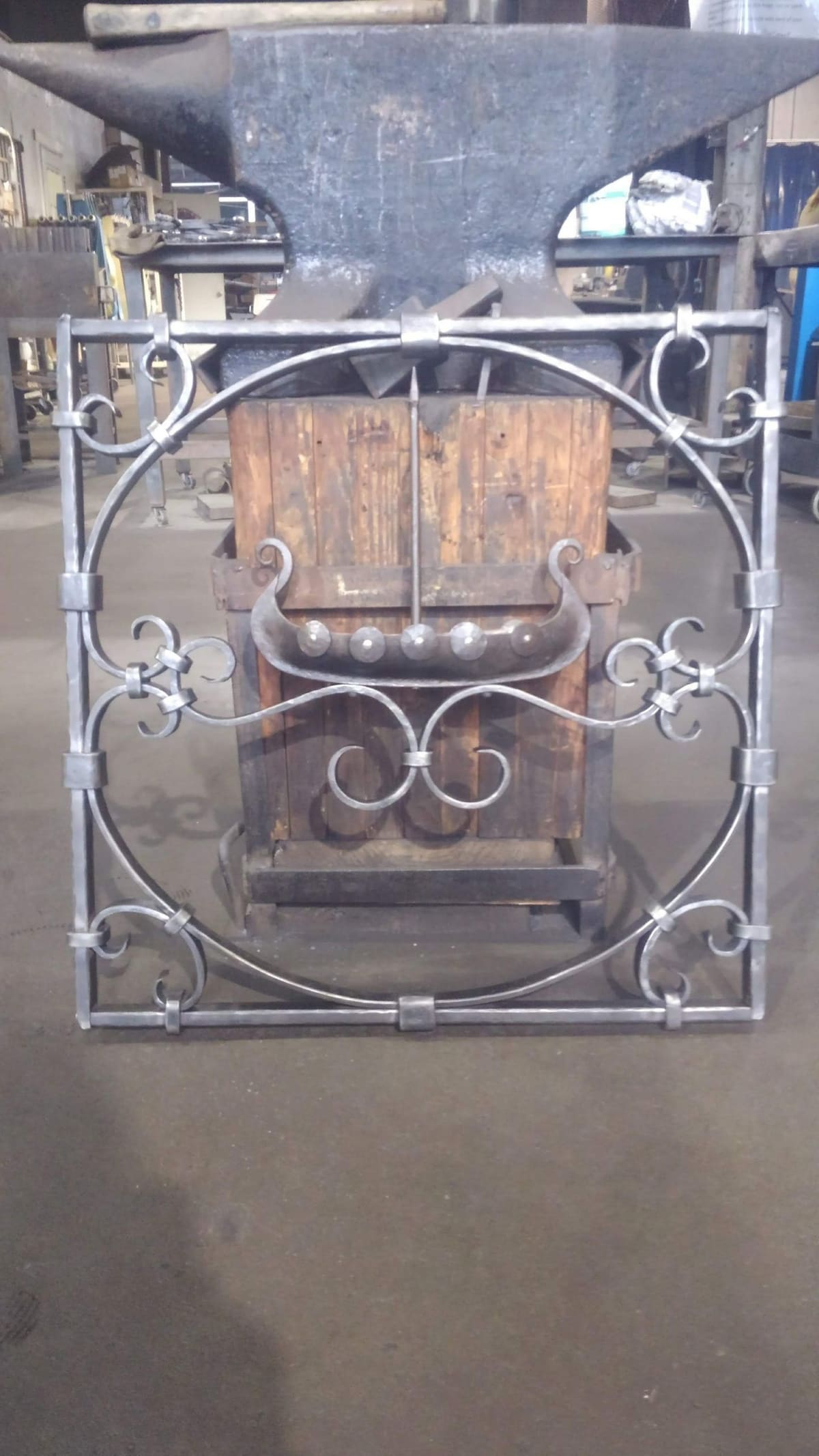 A forged gate panel with scrollwork